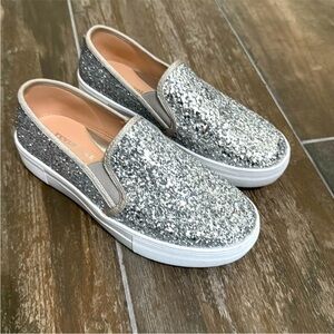 Silver Glitter Slip-On Sneakers